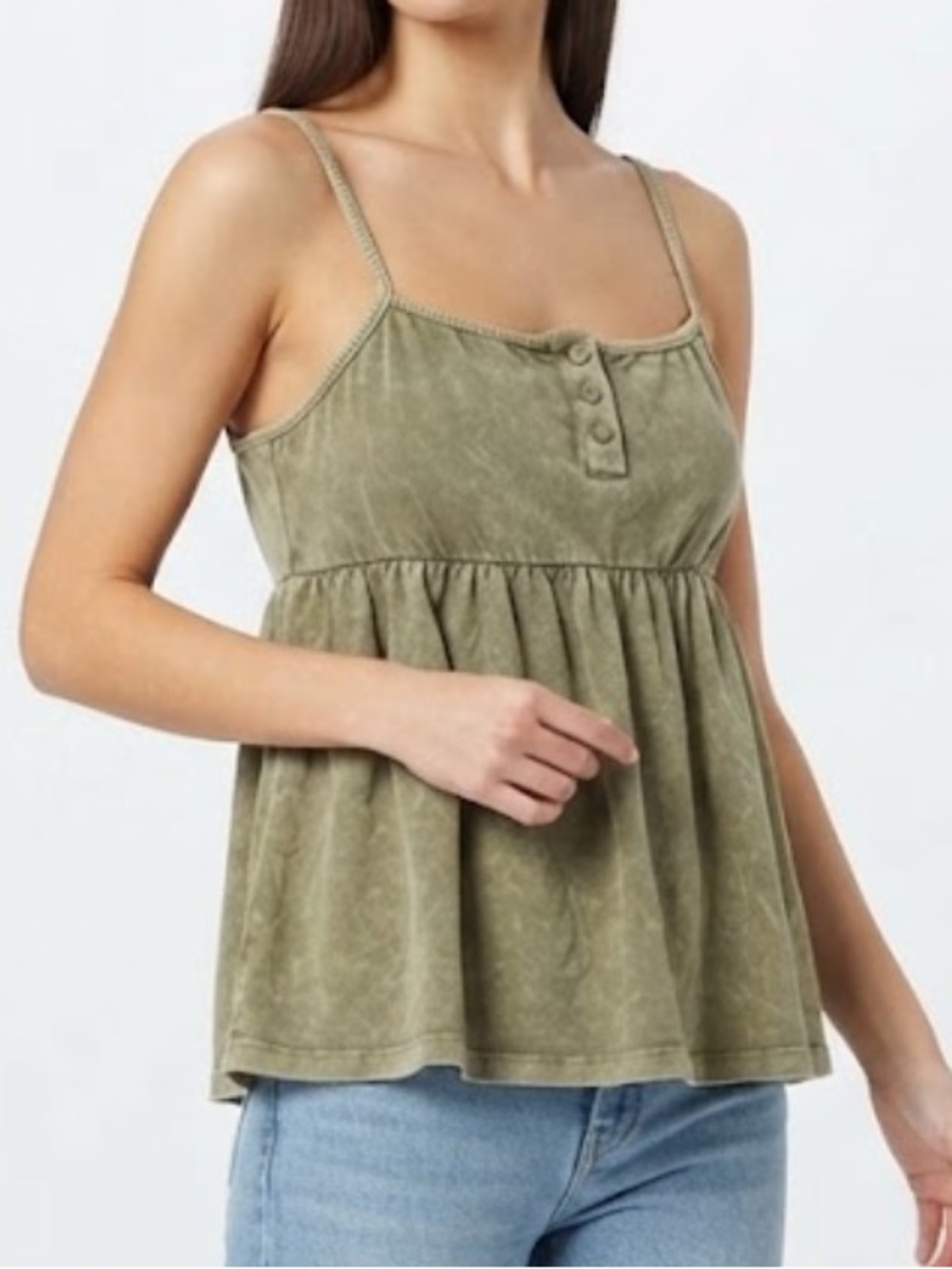 Luxe Women’s Olive Green Spaghetti-Strap Babydoll Cami Size Medium